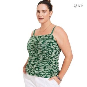 Torrid Green and White Ruched Sleeveless Tank Top NWT